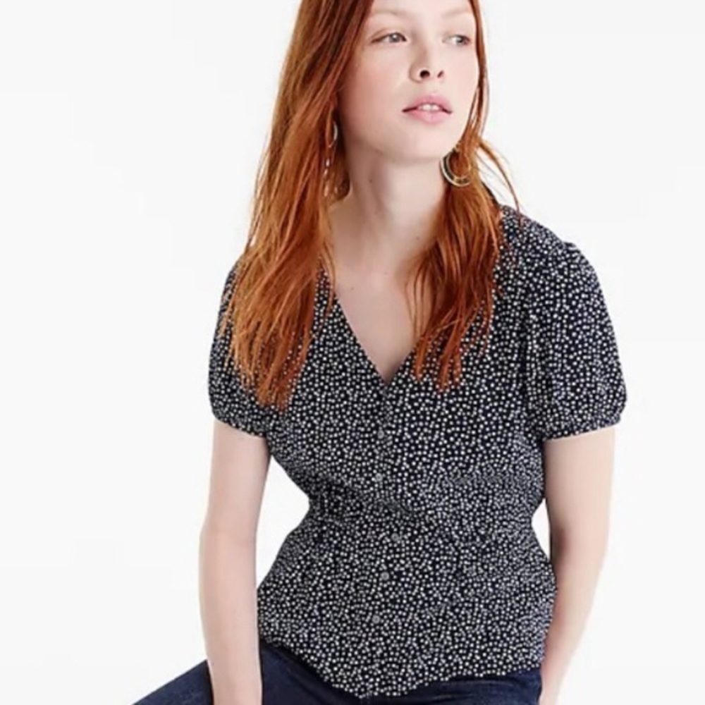 J. Crew Navy Star Print Peplum Top Size 4-6 - Picture 2 of 5